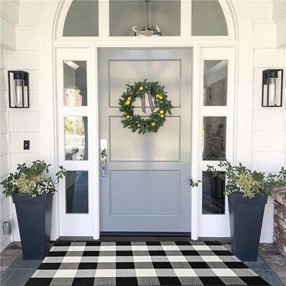 Cotton Buffalo Plaid Rug 27.5 x 43 Inches Black and White Check Rugs Hand-Woven
